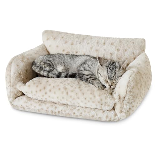 Hollypet Katzenbett, flauschig, Plüsch, multifunktional, doppellagig, weich, orthopädisches Sofa, Nest für kleine Katzen und Hunde, Leopardenmuster (53,3 x 38,1 x 20,3 cm) von Hollypet