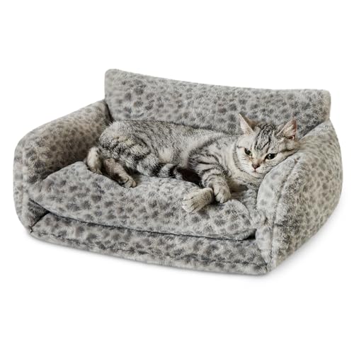 Hollypet Katzenbett, flauschig, Plüsch, multifunktional, doppellagig, weich, orthopädisches Sofa, Nest für kleine Katzen und Hunde, Schneeleopard (53,3 x 38,1 x 20,3 cm) von Hollypet