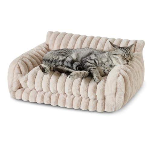 Hollypet Katzenbett, flauschiges Plüsch, multifunktional, doppellagig, weich, orthopädisches Sofa, Nest für kleine Katzen und Hunde, cremefarben (53,3 x 38,1 x 20,3 cm) von Hollypet