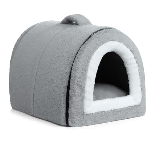 Hollypet Katzenbett Kleines Hundebett, 2-in-1 Faltbare Plüsch Haustierbett für Katzen & Kleine Hunde, Gemütliches und Weiches Haustierhöhlenbett für Indoor Outdoor, Grau-Silber Hollypet Katzenbett Kleines Hundebett, 2-in-1 Faltbare Plüsch Haustierbett für Katzen & Kleine Hunde, Gemütliches und Weiches Haustierhöhlenbett für Indoor Outdoor, Grau-Silber von Hollypet