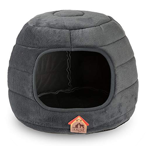 Hollypet Katzenbett Kleines Hundebett, 2-in-1 faltbares Haustier-Höhlenbett Warmes Samt-Welpenbett Haustierbett, Dunkelgrau, S(40 * 32cm) von Hollypet