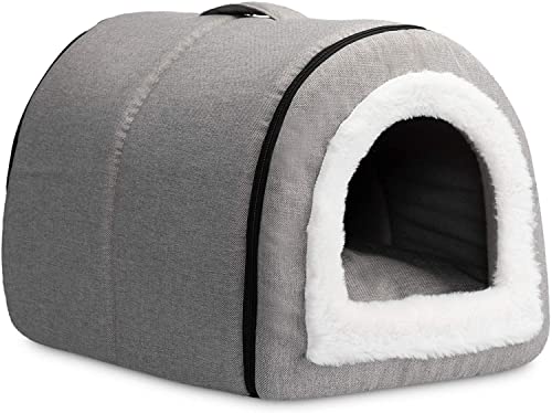Hollypet Katzenbett Kleiner Hundebett, Haustierbett aus Leinen 2-in-1 Faltbares Katzenhöhle, Warmes Höhlennest für Katzen & Kleine Hunde, Grau von Hollypet