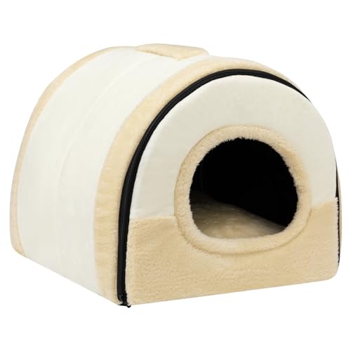 Hollypet Katzenbett Kleines Hundebett, 2-in-1 Faltbare Haustierbett für Katzen & Kleine Hunde, Warmes Höhlennest Kristallsamt-Katzenhöhle Indoor Outdoor, Beige von Hollypet
