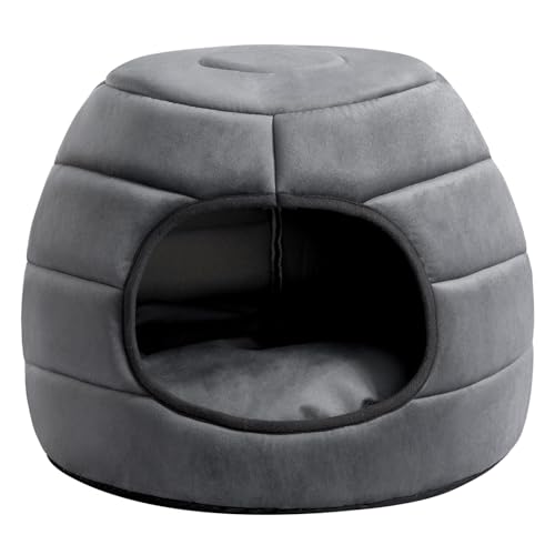 Hollypet Katzenbett Kleines Hundebett, 2-in-1 faltbares Haustier-Höhlenbett, Warmes Haustierbett aus Kristallsamt, Dunkelgrau S von Hollypet