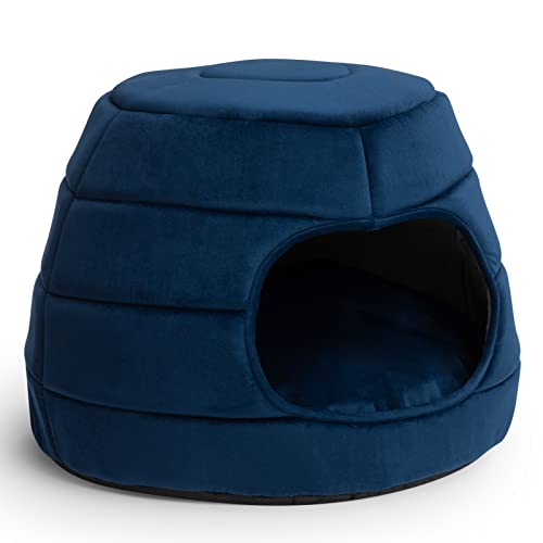 Hollypet Katzenbett Kleines Hundebett, 2-in-1 faltbares Haustier-Höhlenbett, Warmes Haustierbett aus Kristallsamt, Blau L von Hollypet
