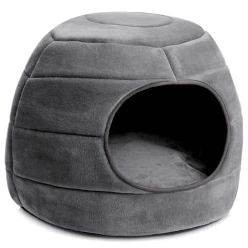 Hollypet Katzenbett Kleines Hundebett, 2-in-1 faltbares Haustier-Höhlenbett Warmes Samt-Welpenbett Haustierbett, Dunkelgrau, L(50 * 45cm) von Hollypet