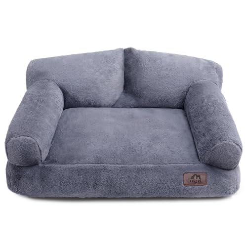 Hollypet Katzenbett Kleines Hundebett, Flauschiges Plüsch Katzensofa für Katzen und Welpen, Weiches Schlafsofa für Haustiere Atmungsaktives Haustierbett, Dunkelgrau von Hollypet