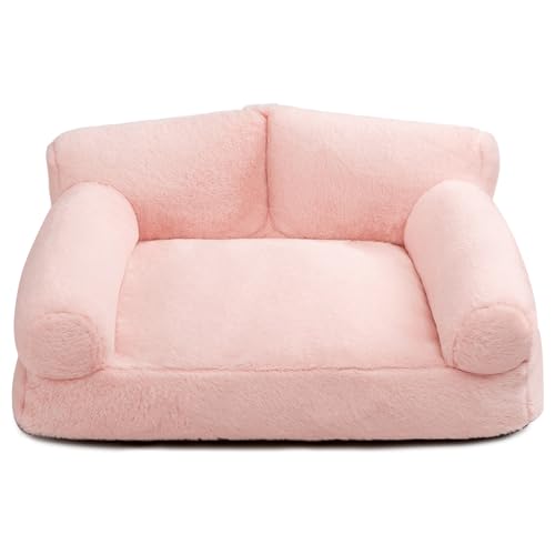 Hollypet Katzenbett Kleines Hundebett, Flauschiges Plüsch Katzensofa für Katzen und Welpen, Weiches Schlafsofa für Haustiere Atmungsaktives Haustierbett, Rosa von Hollypet