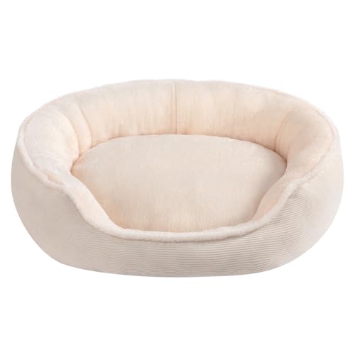 Hollypet Katzenbett Kleines Hundebett, Rundes Haustierbett für Katzen und Welpen, Weiches Schlafbetten Atmungsaktives Haustierkissen, Beige(55 * 50 * 15cm) von Hollypet