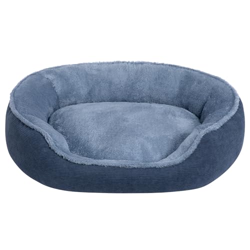 Hollypet Katzenbett Kleines Hundebett, Rundes Haustierbett für Katzen und Welpen, Weiches Schlafbetten Atmungsaktives Haustierkissen, Blau-Grau(55 * 50 * 15cm) von Hollypet