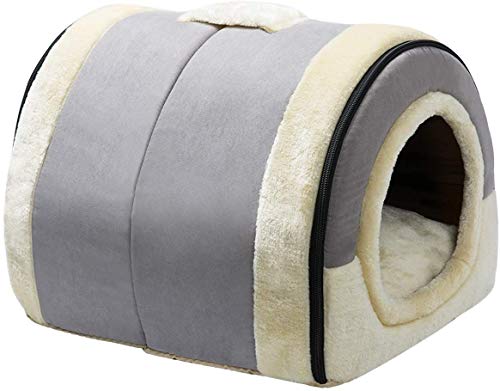 Hollypet Katzenbett Kleines Hundebett, 2-in-1 Faltbare Haustierbett für Katzen & Kleine Hunde, Warmes Höhlennest Katzenhöhle Kristallsamt Indoor Outdoor, Hellgrau von Hollypet