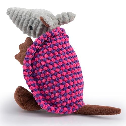 Hollypet Quietschendes Hundespielzeug aus Plüsch, gefülltes Gürteltier mit sauberen Zähnen für kleine, mittelgroße und große Hunde aller Rassen, Hellbraun, 25,4 cm von Hollypet