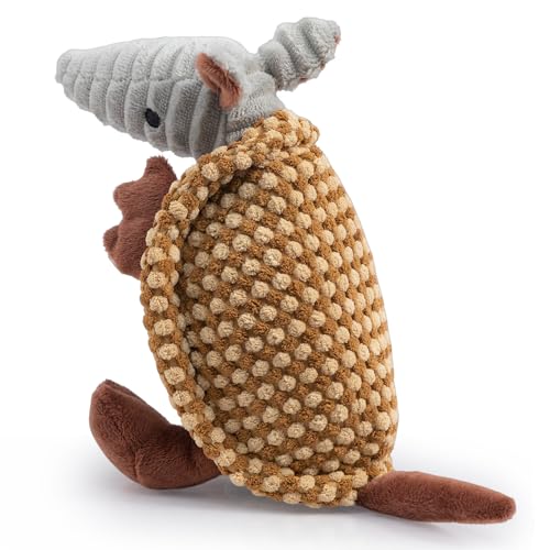 Hollypet Quietschendes Hundespielzeug aus Plüsch, gefülltes Gürteltier mit sauberen Zähnen für kleine, mittelgroße und große Hunde aller Rassen, Hellbraun, 27,9 cm von Hollypet