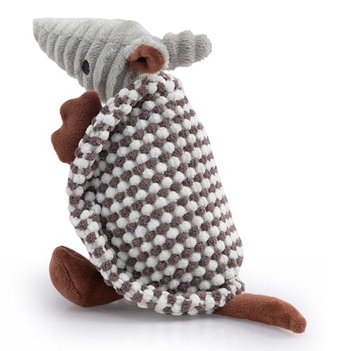 Hollypet Quietschendes Hundespielzeug aus Plüsch, gefülltes Gürteltier mit sauberen Zähnen für kleine, mittelgroße und große Hunde aller Rassen, Hellbraun, 35,6 cm von Hollypet