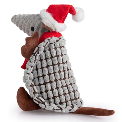 Hollypet Quietschendes Hundespielzeug aus Plüsch, gefülltes Gürteltier mit sauberen Zähnen für kleine, mittelgroße und große Hunde aller Rassen, Weihnachtsgrau, 20,3 cm von Hollypet