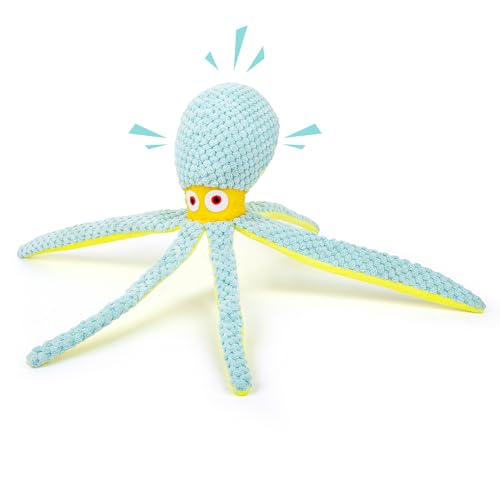 Hollypet Quietschendes Plüsch-Hundespielzeug, langlebiges Hundespielzeug, niedliches Kauspielzeug für kleine, mittelgroße und große Rassen, blauer Oktopus von Hollypet