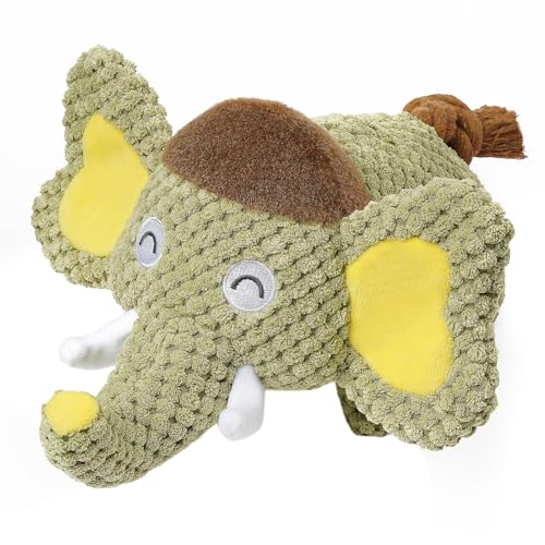 Hollypet Quietschendes Plüsch-Hundespielzeug, langlebiges Hundespielzeug, niedliches Kauspielzeug für kleine, mittelgroße und große Rassen, grüner Elefant von Hollypet