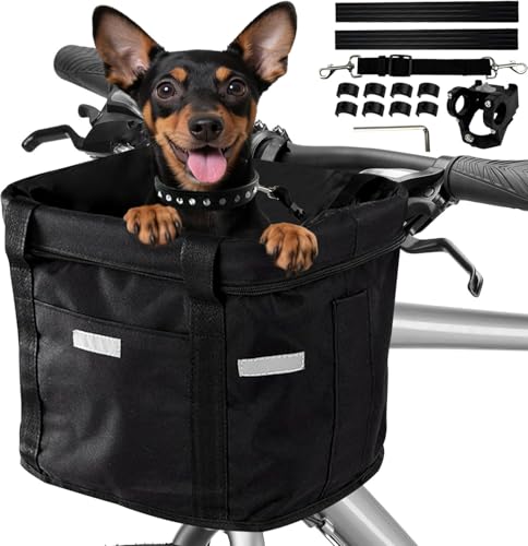 Fahrradkorb vorne, faltbar, wasserdicht, Fahrradlenkerkorb, abnehmbarer Fahrradkorb für Haustiere mit Aluminiumrahmen, für kleine Hunde, Einkaufen, Reisen (reflektierend) von HolyElks