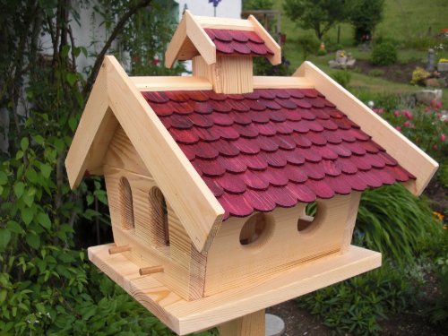 Vogelhaus-Vogelhäuser Vogelfutterhaus Vogelhäuschen-aus Holz-Vogelhausständer-Nistkasten-Schreinerarbeit (Vogelhaus mit Putzklappe Rot) von Holz und Gartentrends