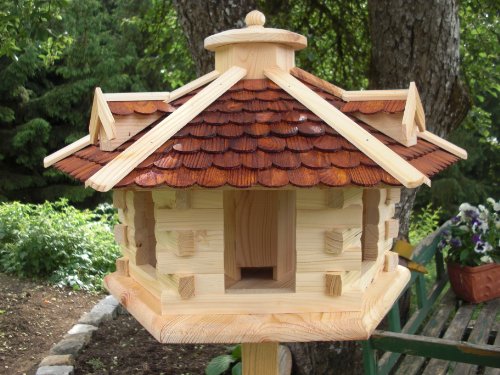 Vogelhaus Vogelhäuser-(V33)-Vogelfutterhaus Vogelhäuschen-aus Holz- Schreinerarbeit-Gaube Braun sehr Groß- von Holz und Gartentrends