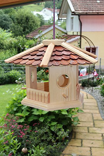 Vogelhaus-Vogelhäuser-(V75)-sechs eck -Vogelfutterhaus Vogelhäuschen-aus Holz-Schreinerarbeit von Holz und Gartentrends