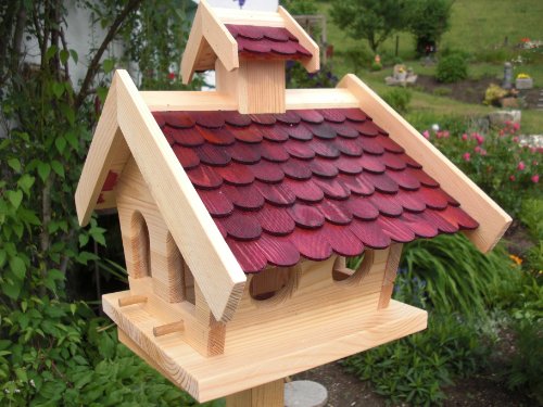 Vogelhaus-Vogelhäuser Vogelfutterhaus Vogelhäuschen-aus Holz-Vogelhausständer-Nistkasten-Schreinerarbeit-in unterschiedlichen Farben erhältlich … … (Vogelhaus mit Putzklappe Rot) von Holz und Gartentrends