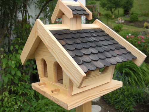 Vogelhaus-Vogelhäuser Vogelfutterhaus Vogelhäuschen-aus Holz-Vogelhausständer-Nistkasten-Schreinerarbeit-in unterschiedlichen Farben erhältlich … … (Vogelhaus mit Putzklappe Schwarz) von Holz und Gartentrends