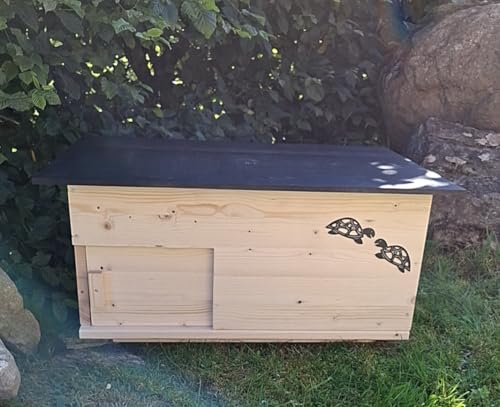 Schildkrötenhaus mit verschließbarem Eingang, Boden und abnehmbares Dach aus 18mm starkem Fichtenvollholz 2X wetterfest imprägniert (SK02N) von Holzdeko-Ma