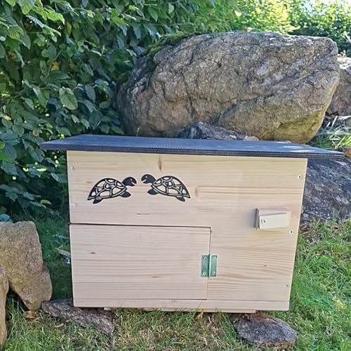Schildkrötenhaus mit verschließbarem Eingang Boden und abnehmbares Dach aus 18mm starkem Fichtenvollholz 2X wetterfest imprägniert (SK11N) von Holzdeko-Ma