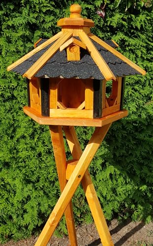 Vogelhaus aus Holz wetterfest (L mit Ständer, Schwarz) von Holzdekoladen
