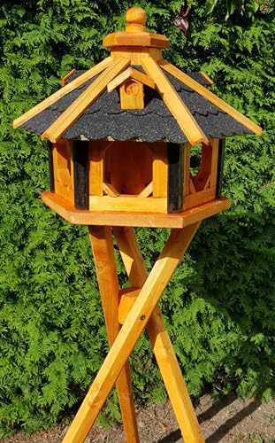 Vogelhaus aus Holz wetterfest (L mit Ständer, Schwarz) von holzdekoladen