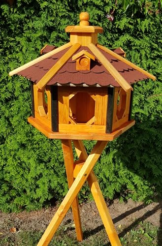 Vogelhaus aus Holz wetterfest (XL mit Ständer, Rot) von Holzdekoladen