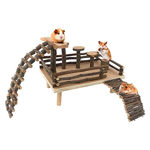 Hamster Spielzeug aus Holz Nagerspielplatz, 2 Treppen Turm Nager Hamster Kauspielzeug mit Brücke Klettergerüst Kletterbaum Hamster Spielplatz für Rennmäuse Zwerghamster Kletterspielzeug Zubehör von Holzsammlung