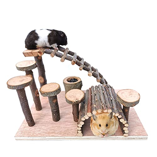 Hamster Spielzeug aus Holz Nagerspielplatz, Hamster Kauspielzeug Kletterbaum mit Brücke Klettergerüst Treppen Plattform Hamster Spielplatz für Rennmäuse Ratten Zwerghamster Kletterspielzeug von Holzsammlung