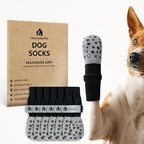 Homcolorful Rutschfeste Hundesocken für Hartholzböden, rutschfeste Socken mit reflektierenden Streifen zum Schutz der Pfoten, reflektierende Socken für ältere Hunde, verhindern Lecken und Kratzer, Homcolorful Rutschfeste Hundesocken für Hartholzböden, rutschfeste Socken mit reflektierenden Streifen zum Schutz der Pfoten, reflektierende Socken für ältere Hunde, verhindern Lecken und Kratzer, von Homcolorful