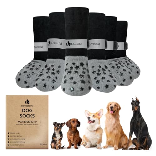 Homcolorful Rutschfeste Hundesocken für Hartholzböden, rutschfeste Socken mit reflektierenden Streifen zum Schutz der Pfoten, reflektierende Socken für ältere Hunde, verhindern Lecken und Kratzer, Homcolorful Rutschfeste Hundesocken für Hartholzböden, rutschfeste Socken mit reflektierenden Streifen zum Schutz der Pfoten, reflektierende Socken für ältere Hunde, verhindern Lecken und Kratzer, von Homcolorful