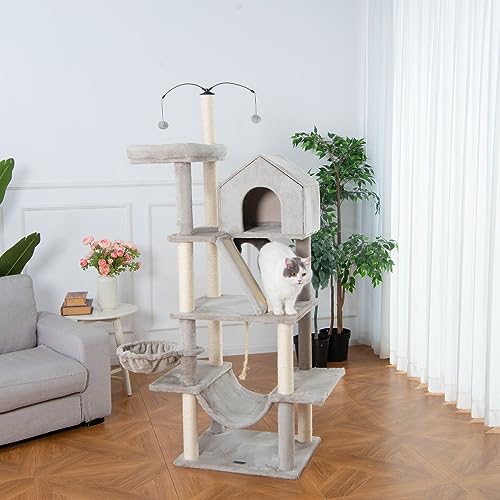 HOME DELUXE - Kratzbaum Furry - Farbe: Grau, Maße: 174 x 49 x 60 cm, Material: Polyester, Sisal, Gestell: MDF I Katzenbaum Kratzpfosten von Home Deluxe