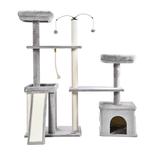 Home Deluxe - Kratzbaum Jax - Farbe: Grau, Maße: 136 x 124 x 40 cm, Material: Polyester, Sisal, Gestell: MDF I Katzenbaum Kratzpfosten von Home Deluxe
