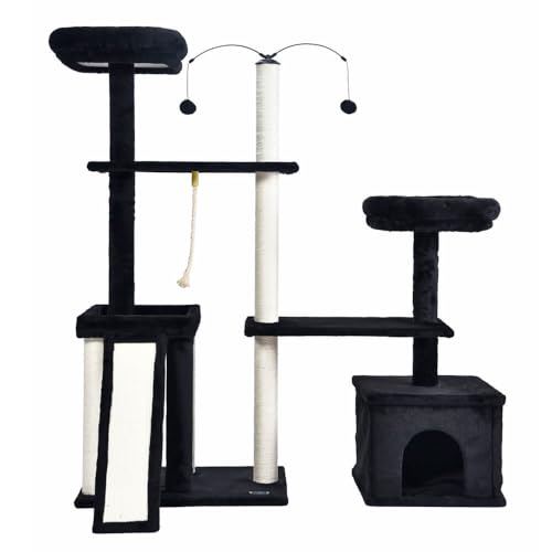 Home Deluxe - Kratzbaum Jax - Farbe: Schwarz, Maße: 136 x 124 x 40 cm, Material: Polyester, Sisal, Gestell: MDF I Katzenbaum Kratzpfosten von Home Deluxe