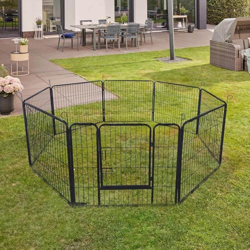 HOME DELUXE - Welpenauslauf BARKI - 80 x 80 cm, 8-Teilig, Farbe: Schwarz, inkl. Türverriegelung, abgerundete Ecken und Kanten I Welpenspielplatz Welpenfreilauf von Home Deluxe