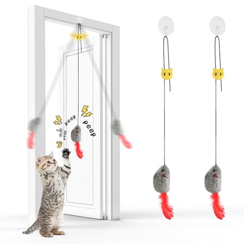 Katzenspielzeug für Indoor-Katzen, ausgewachsenes Kätzchen, 2 Stück, Tür-hängend, interaktives Katzenspielzeug, selbstspielendes Spielzeug mit quietschendem Geräusch und Federschwanz, Katzenjagd, Katzenspielzeug für Indoor-Katzen, ausgewachsenes Kätzchen, 2 Stück, Tür-hängend, interaktives Katzenspielzeug, selbstspielendes Spielzeug mit quietschendem Geräusch und Federschwanz, Katzenjagd, von Home-X