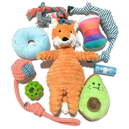 Quietschendes Plüsch-Hundespielzeug, interaktives Spielzeug-Set, Zahnen, geflochtenes Seil und Hundebälle, niedlicher Fuchs-Kauspielzeug, weiches Welpenspielzeug für kleine, mittelgroße Hunde, Quietschendes Plüsch-Hundespielzeug, interaktives Spielzeug-Set, Zahnen, geflochtenes Seil und Hundebälle, niedlicher Fuchs-Kauspielzeug, weiches Welpenspielzeug für kleine, mittelgroße Hunde, von Home-X