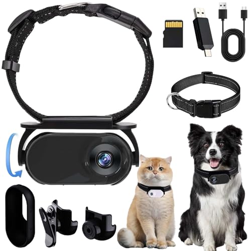 HomeJoySet 16G Weißes HD 1080p Haustierkamerahalsband - Leichtgewicht 22 G, 170° Weitwinkel, IPX7 Wasserdicht, 240 Min Akku, Mini-Action-Cam for Katzen(B,8G) von HomeJoySet