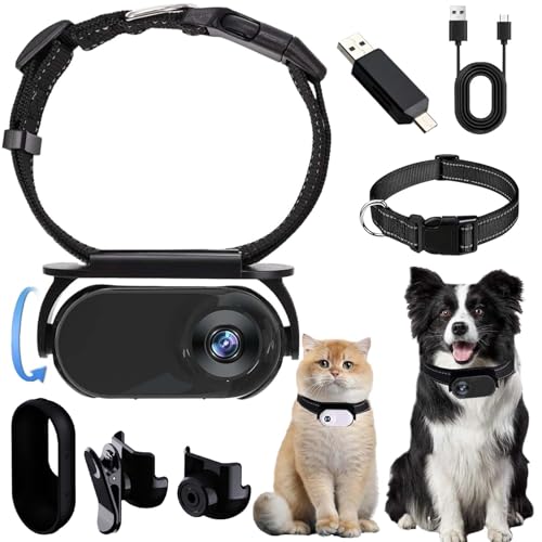 HomeJoySet 16G Weißes HD 1080p Haustierkamerahalsband - Leichtgewicht 22 G, 170° Weitwinkel, IPX7 Wasserdicht, 240 Min Akku, Mini-Action-Cam for Katzen(B,No Card) von HomeJoySet