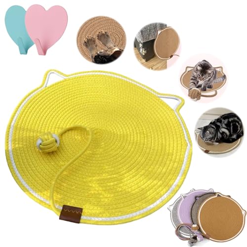 HomeJoySet 2025 Verbessertes Großes Doppel-Kratzpad for Katzen – 16,5 Zoll Große Katzenkratzmatte Mit Bettfunktion Und Interaktivem Spielzeug (blau)(Yellow,19.7inch) von HomeJoySet