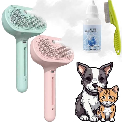 HomeJoySet 2er-Pack 3-in-1-Haustierpflegebürste Mit Selbstreinigung, Sprühnebel Und Haarentfernung – Ideal for Katzen, Hunde Und Kleintiere, Langes Und Kurzes Haar(2pcs-A) von HomeJoySet