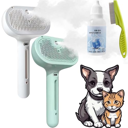 HomeJoySet 2er-Pack 3-in-1-Haustierpflegebürste Mit Selbstreinigung, Sprühnebel Und Haarentfernung – Ideal for Katzen, Hunde Und Kleintiere, Langes Und Kurzes Haar(2pcs-B) von HomeJoySet