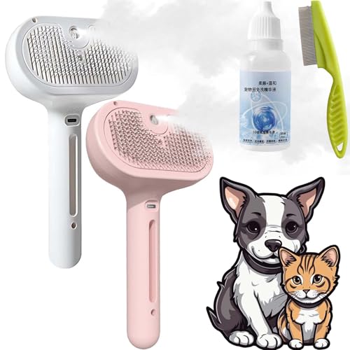HomeJoySet 2er-Pack 3-in-1-Haustierpflegebürste Mit Selbstreinigung, Sprühnebel Und Haarentfernung – Ideal for Katzen, Hunde Und Kleintiere, Langes Und Kurzes Haar(2pcs-C) von HomeJoySet