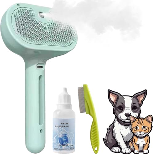 HomeJoySet 2er-Pack 3-in-1-Haustierpflegebürste Mit Selbstreinigung, Sprühnebel Und Haarentfernung – Ideal for Katzen, Hunde Und Kleintiere, Langes Und Kurzes Haar(Green) von HomeJoySet