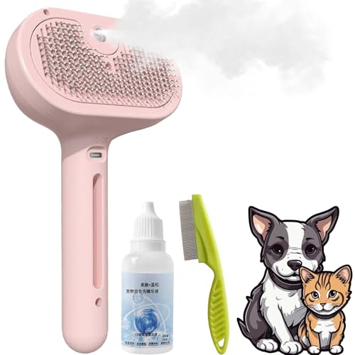 HomeJoySet 2er-Pack 3-in-1-Haustierpflegebürste Mit Selbstreinigung, Sprühnebel Und Haarentfernung – Ideal for Katzen, Hunde Und Kleintiere, Langes Und Kurzes Haar(Pink) von HomeJoySet